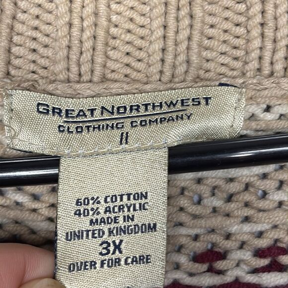 Great Northwest Knit Green Red Cream Full Zip Sweater Size 3X - Picture 8 of 9